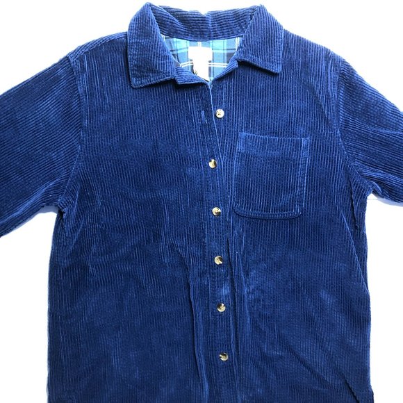 L.L. Bean Other - L.L Bean Corduroy Shirt Jacket Blue Plaid Lining Single Pocket Small